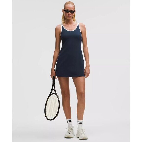 Scoop-Neck Cutout Tennis Dress - Club Blue/White - Picture 1 of 4